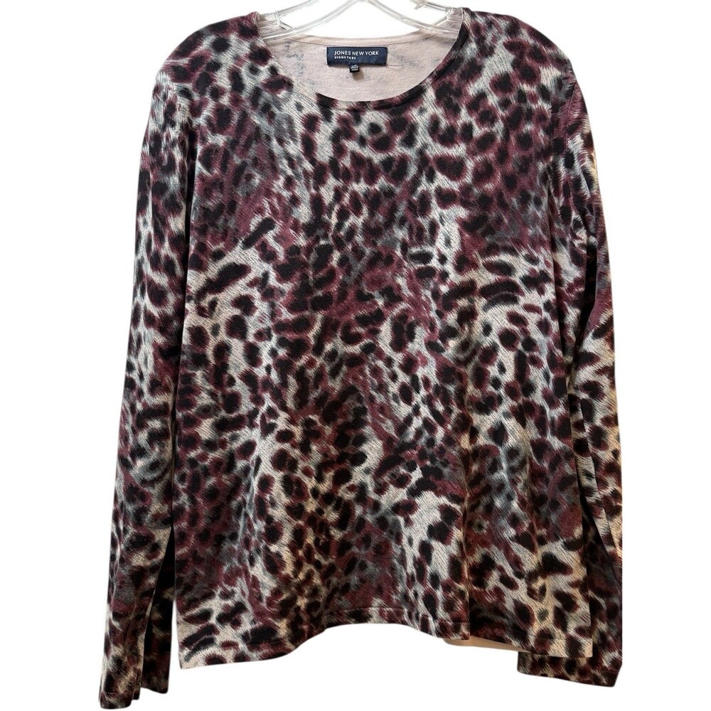 Jones New York Silk Blend Womens Animal Print Sweater Size Large Multicolor